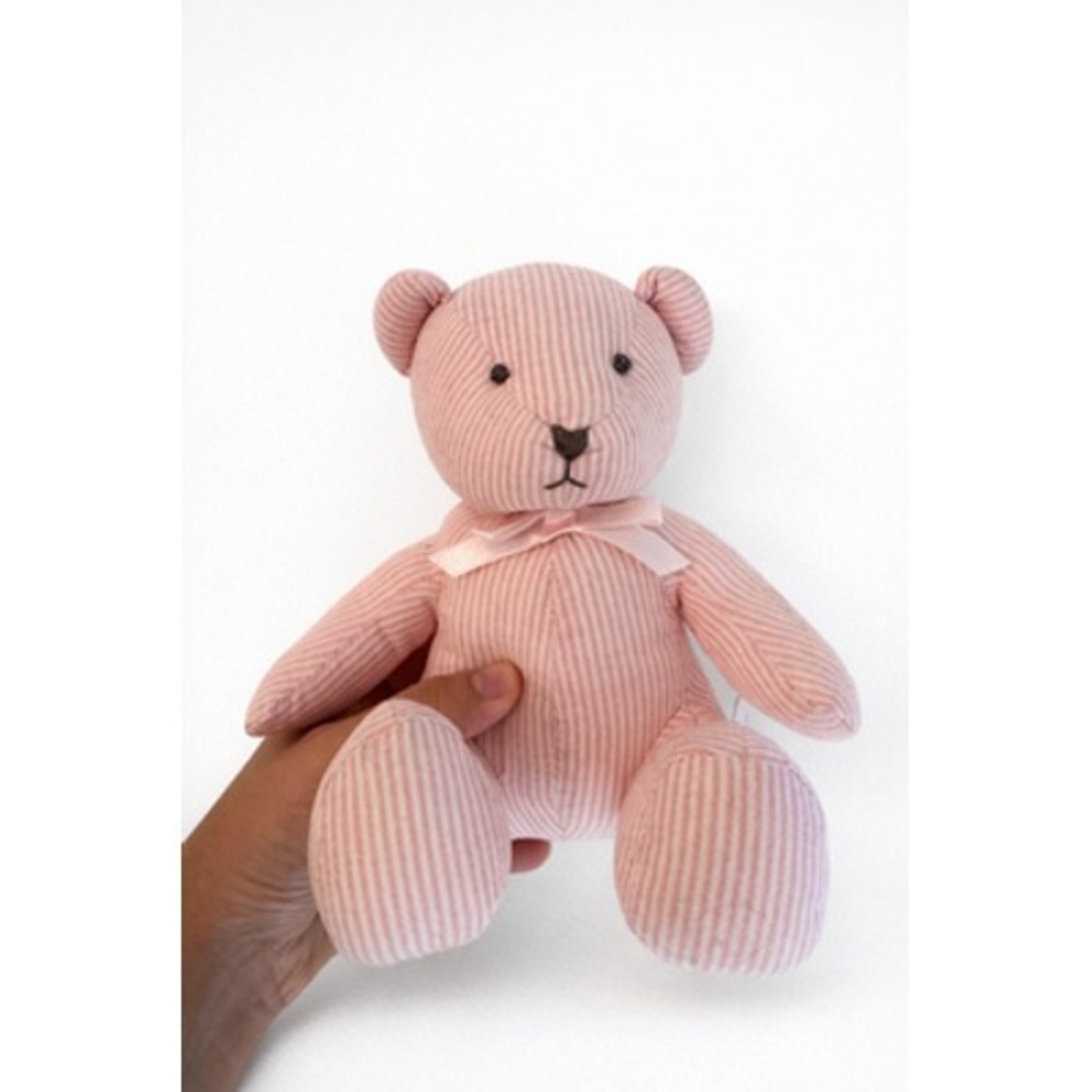 Vintage Baby Guess Pink Striped Teddy Bear Plush Rattle Seersucker 10" GSS 85
